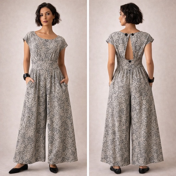 Anthropologie Pants - Anthropologie Annie 50 Open Back Wide Leg Drape Jumpsuit L Made in Canada